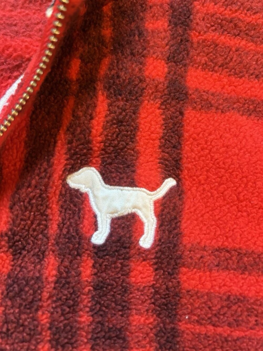 PINK Victoria's Secret Medium Polar Fleece Red Black Plaid Half-Zip Hoodie Gift - Picture 11 of 11